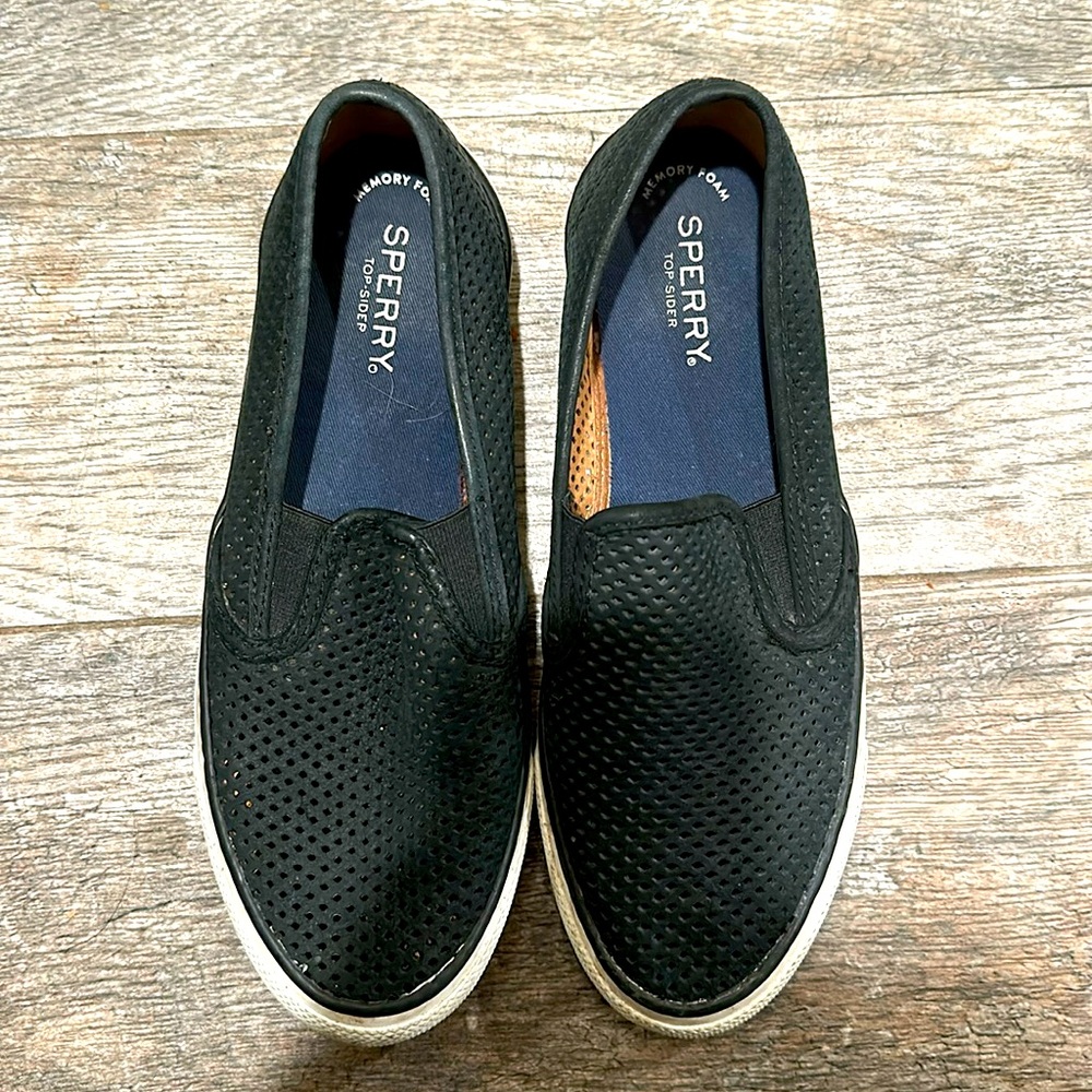 Women's Sperry Crest Twin Gore Perforated Slip On Sneakers Black 8M Top-Sider